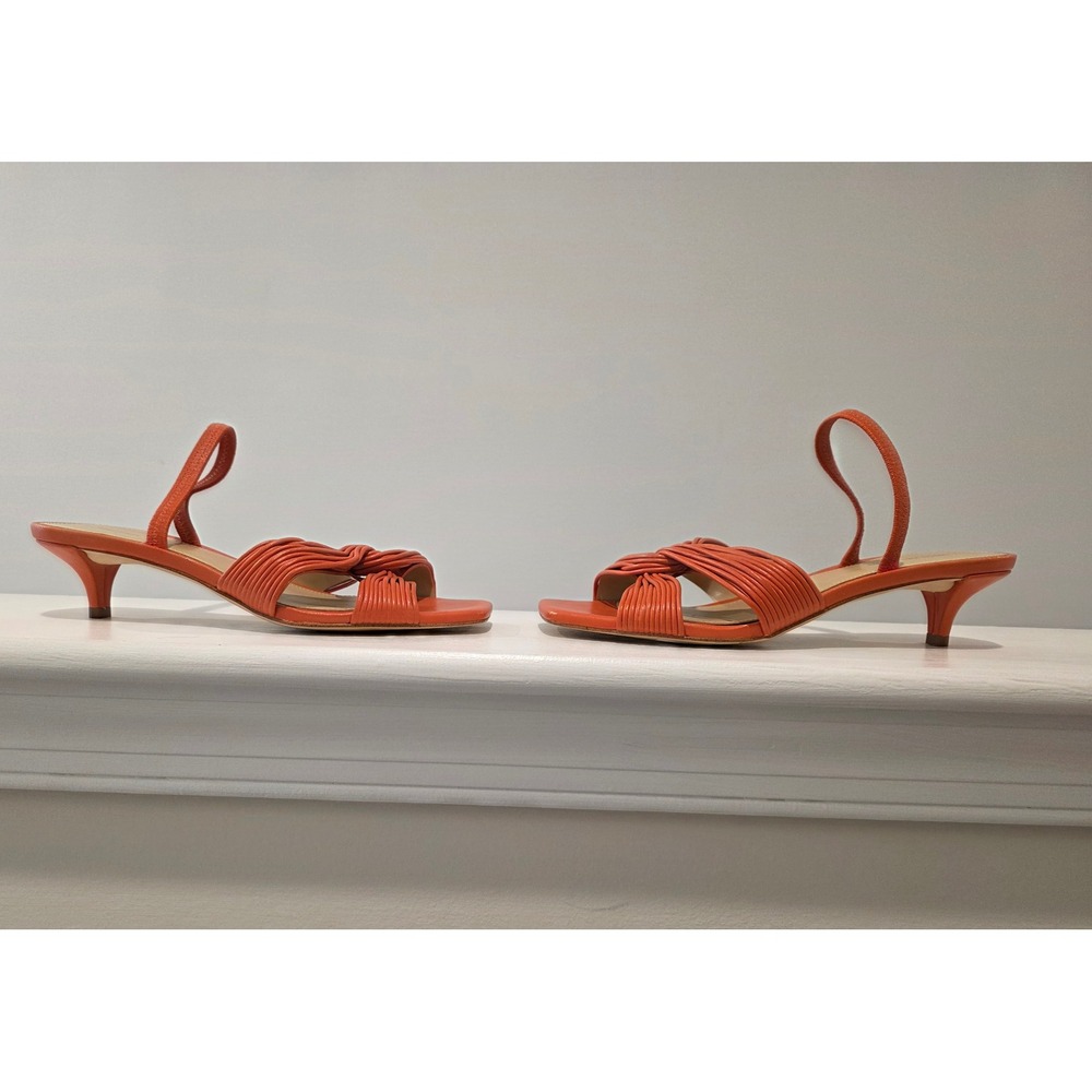 Women's sz 6 M Michael Kors Alessia Kitten Sandals Orange Leather Slingback - Picture 7 of 9